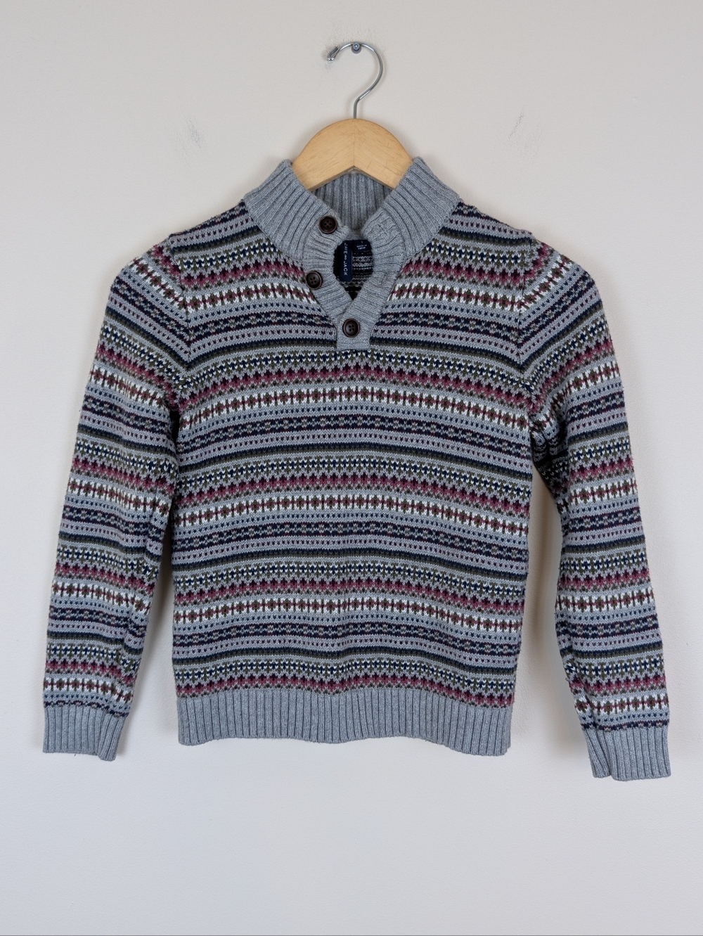 Janie And Jack Classic Grey Heather Fair Isle Mock Neck Sweater